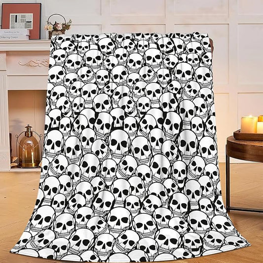 Mudiwa Gothic Skeleton Flannel Plush Throw Blanket - Cozy Lightweight Skull Decor Fleece Bedding Stuff - Gifts for Skull Lovers - Women, Men, Kids - 50"x60"
