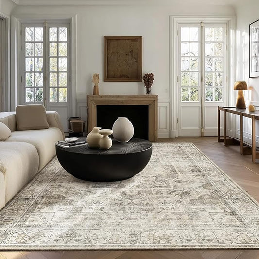 Washable Area Rugs for Living Room: 5x7 Bedroom Area Rugs Boho Vintage Rugs Stain Resistant Non Slip Low Pile Soft Lightweight Carpet for Kitchen Dining Room Farmhouse Nursery Kids Room Home Office