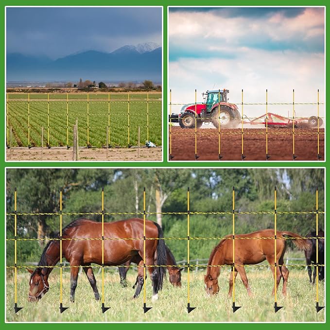 Sasylvia 36 Pcs 45 Inch Fiberglass Electric Fence Posts with 328 Feet Poly Wire Easy Step in Posts Electric Fence Kit for Goats, Sheep, Lambs Livestock in Garden Backyard Farm