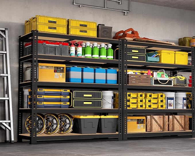 71" H x 35.5" W x 16" D 5-Tier Metal Storage Shelves: Heavy Duty Garage Shelving Adjustable Shelves for Storage - Black Utility Rack Shelf for Pantry, Warehouse, Office, Kitchen, 3PCS