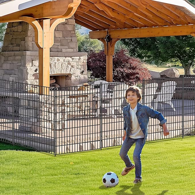 5 Panels No Dig Garden Fence with Gate, 40 in(H) X 12.1 ft(L) Metal Fence Panels, Thickened Rustproof Garden Fencing, Animal Barrier for for Dogs, Rabbits, Landscape, Patio