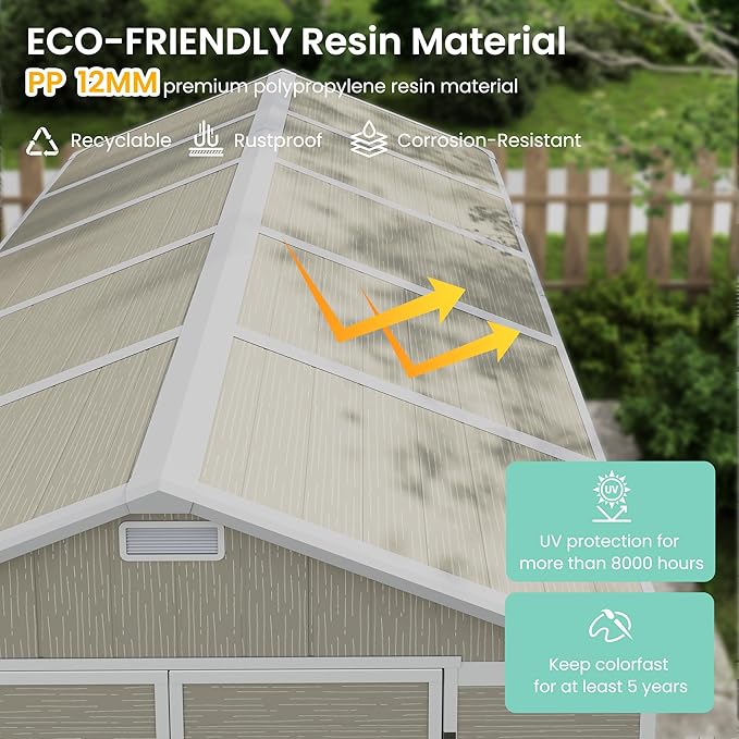 UDPATIO Outdoor Shed 7.5x10.7 FT, Plastic Storage Shed for Bike, Garbage Can, Tool, Outside Sheds & Resin Shed with Lockable Door for Backyard, Patio, Lawn, Standstone