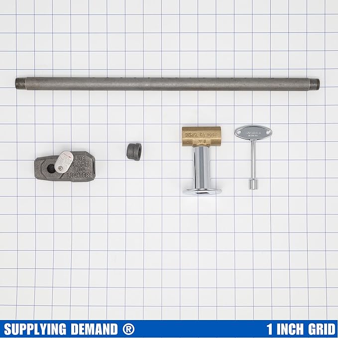Supplying Demand LLKIT-LPS-CP Fireplace Fire Pit | Log Lighter Install Kit with Straight Pattern LP Gas Log Lighter, 1/2" Straight Stop Valve - Polished Chrome with Escutcheon and 3" Key