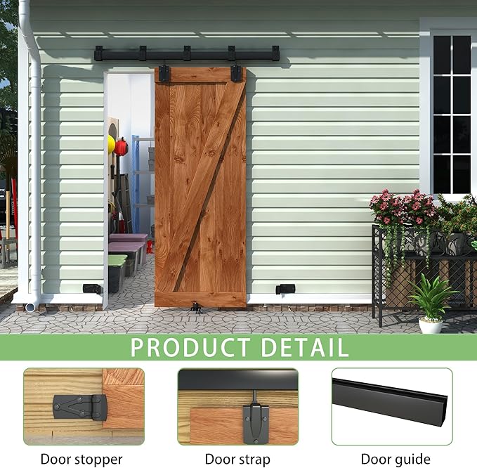 5FT Black Box Rail Exterior Sliding Barn Door Hardware Track Kit, Heavy Duty Barn Door Track Set, Wall Mount Outdoor Weatherproof Single Barn Door Hardware with 5 Track Brackets(No Doors）