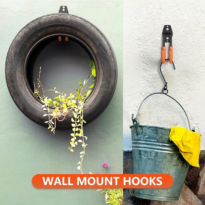 Garage Hooks with Anti-Slip Coating,Heavy Duty Wall Mount Storage Hooks for Hanging Bike,Hose,Ladder,Yard,Garden Tools (4 Pack Orange 5.5x4.1 Inch)