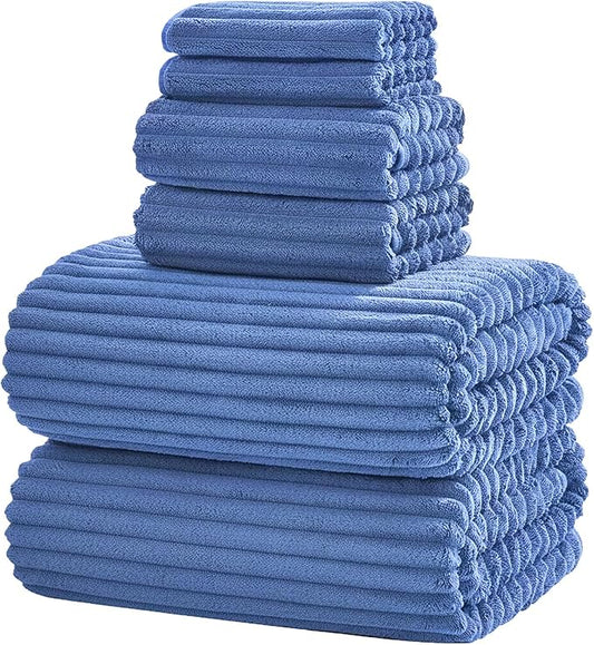6-Piece Bath Towel Set(30"x60"), 2 Large Bath Towel Sheets, 2 Hand Towels and 2 Washcloths - Highly Absorbent Quick Dry Microfiber,Ultra Soft Towel Set for Bathroom (Blue)