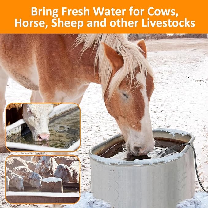 250W Utility De-Icer, Submergible Bird Bath Heater De-icer, Chicken Water Heater, Stock Tank Heater for Livestock Poultry Birds, Cows, Horses, Wildlife Drinkingwith 10FT Power Cord, Black