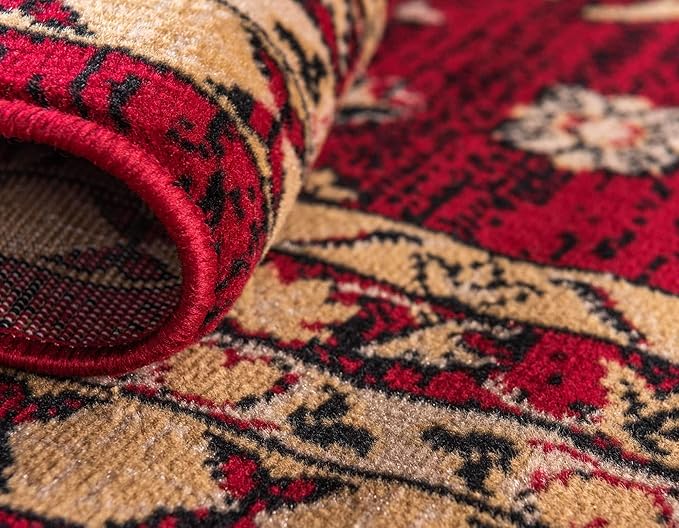 Unique Loom Taftan Collection Border Geometric Tribal Inspired Design Area Rug (9' 0 x 12' 0 Rectangular, Red/ Gold)