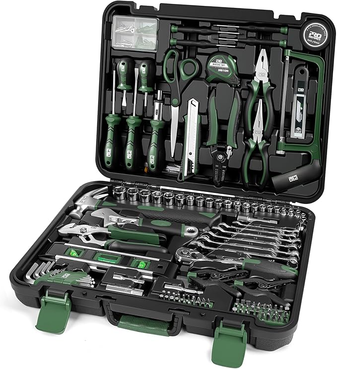 Prostormer 259-Piece Tool Kit, General Household Hand Tool Set with Plastic Storage Toolbox, Portable Complete Repair Tool Box for Home and Car (Green)