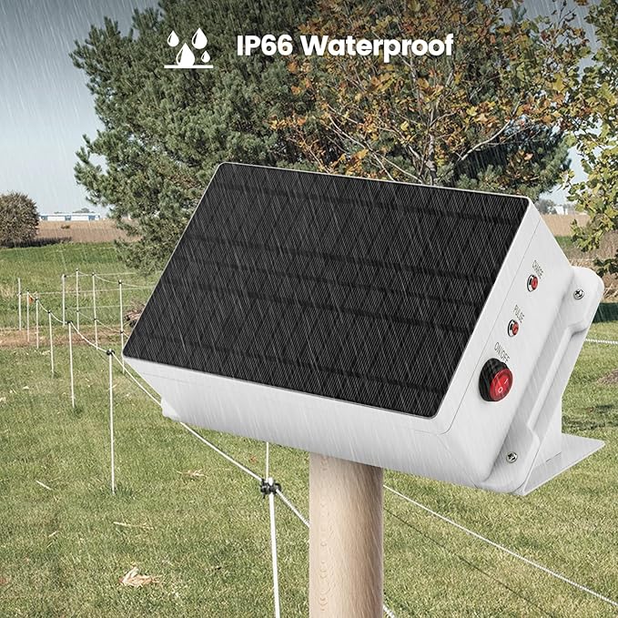 HEFC-03 Solar Fence Charger, Briidea 5.6 Miles Solar Electric Fence Charger, 0.2 Joules, IP66 Waterproof, Solar-Powered, Cost-Efficient, Prevents Predators, Ideal for Livestock & Gardens