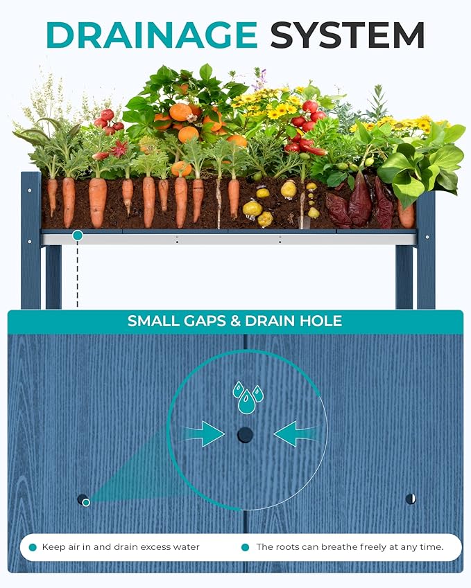 SERWALL Raised Garden Bed, HDPE Raised Bed for Gardening All Weather Use- Blue