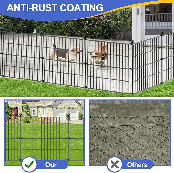 10 Panels No Dig Garden Fence Outdoor for Yard, 24 in(H) X 20 ft(L) Animal Barrier Pet Fencing Rustproof Decorative Metal Wire Panel Border for Dog, Rabbits, and Patio Temporary Ground Stakes
