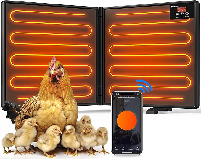 Chicken Coop Heater for Winter with Remote APP Control, 30''x12'' Large Foldable Chicken Heaters Warmer Inside Coop with Adjustable Timer Temp, 180W Safe Flat Panel Radiant Heater for Chickens Coops