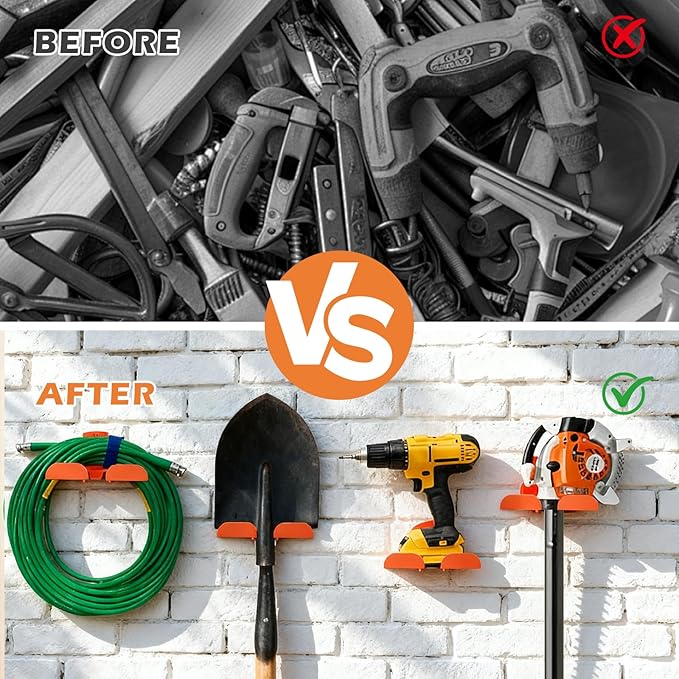 Trimmer Rack Wall Mount - Heavy Duty Wall Hanger for Grass Trimmer Garden Tools Chainsaw Hedge Trimmer 4 Pack Orange