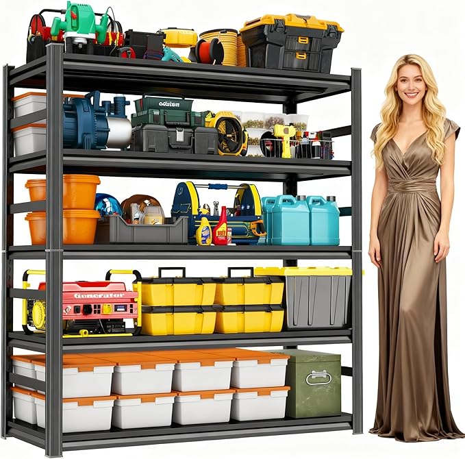 72'' Garage Storage Shelves,5-Tier Shelving Unit,Metal Shelving Capable of Bearing 3000lbs, Suitable for Warehouse, Kitchen,Basement, Garage Shelf