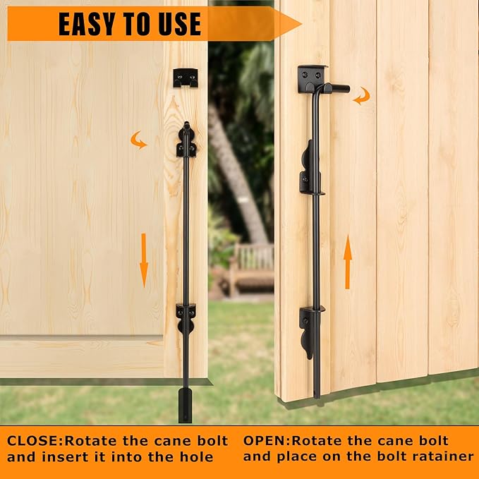 18" Heavy Duty Cane Bolt Gate Drop Rod-Steel Gate Ground Latch Designed for Wood Metal Vinyl Gates or Double Doors Fence Applications