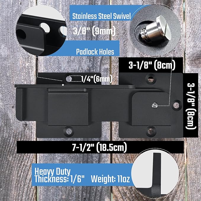 7.5" Flip Gate Latch Lock with Padlock Holes 2Pack, 4mm Heavy Duty Aluminum Alloy Door Latch for Outdoor Wooden Fence, Swing and Sliding Open Gate, Double Gate, Barn Door, Shed, Vinyl Fence