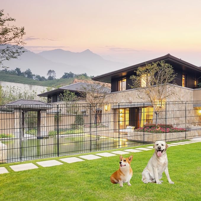 INJOPEXI Decorative Garden Fence 12 Panels 26ft (L)×36in (H) Garden Fences Outdoor with 11 Panels + 1 Gate, Animal Barrier Rabbit Fencing Rustproof Metal Wire Temporary Dog Fence for Yard Lawn Park