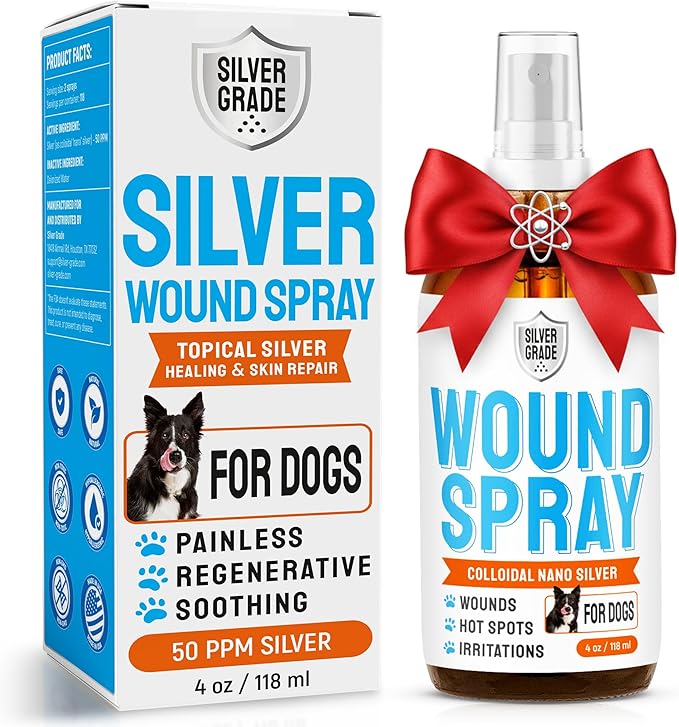 Silver Dog Wound Spray Helps with Hot Spots, Irritations, Bites, Burns, Rashes, Itch, Scratching – Better Use with a Dog Cone to Stop Licking – Safe for Large and Small Breeds – 4 oz