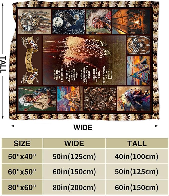 Native Indian Throw Blanket Native American Gifts for Boys Girls Women Men Plush Cozy Flannel Fleece Fuzzy Party Blankets 80"X60"