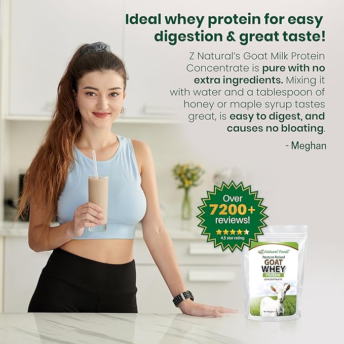 Z Natural Foods Goat Whey Protein Powder Concentrate - Undenatured, Unflavored, Pasture Raised Whey - Clean Goat Protein Powder with Vital Proteins for Weight Management, Immune Support, Fitness, 1 lb