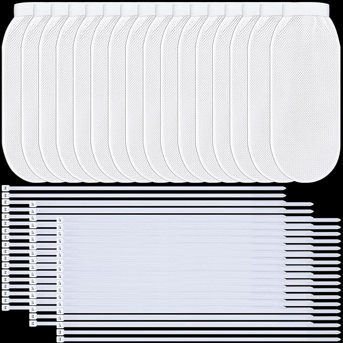 64 Pieces Washing Machine Lint Traps and Cable Ties Set, Includes 16 Nylon Mesh Lint Traps and 48 Tie Straps Laundry Discharge Hoses Filter Lints Catcher Cleaning Tool