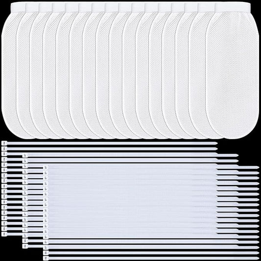 64 Pieces Washing Machine Lint Traps and Cable Ties Set, Includes 16 Nylon Mesh Lint Traps and 48 Tie Straps Laundry Discharge Hoses Filter Lints Catcher Cleaning Tool
