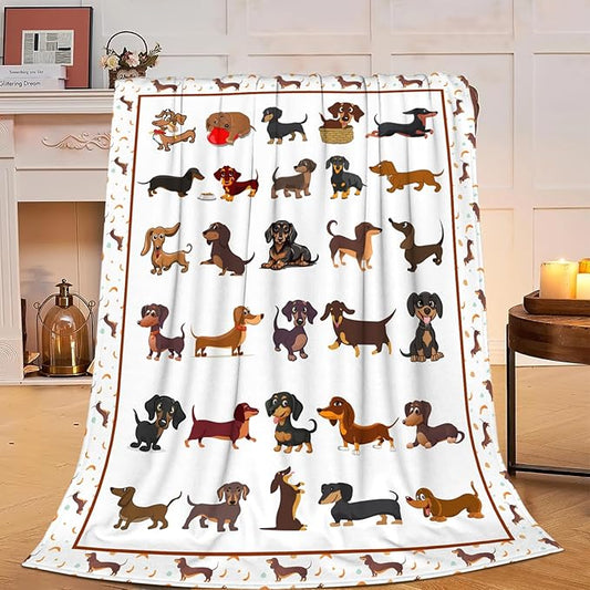 Dachshund Blanket Super Cozy Soft Wiener Dog Throw Blanket Warm Plush Fluffy Daschund Stuff Gifts for Women Girls Fleece Flannel Gift Blankets for Kids Adults 60"X50"