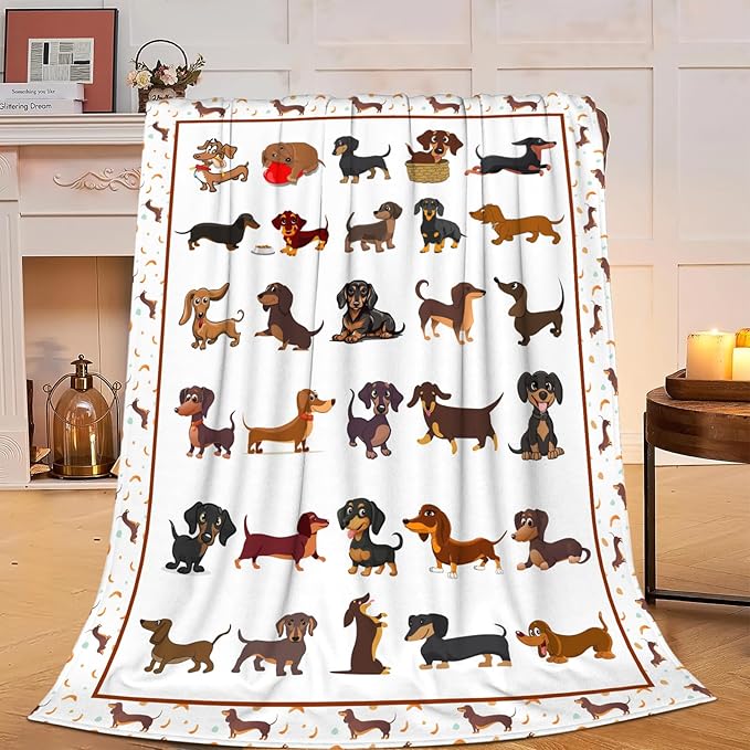 Dachshund Blanket Super Cozy Soft Weiner Dog Throw Blanket Warm Plush Fluffy Daschund Stuff Gifts for Women Girls Fleece Flannel Gift Blankets for Kids Adults 50"X40"