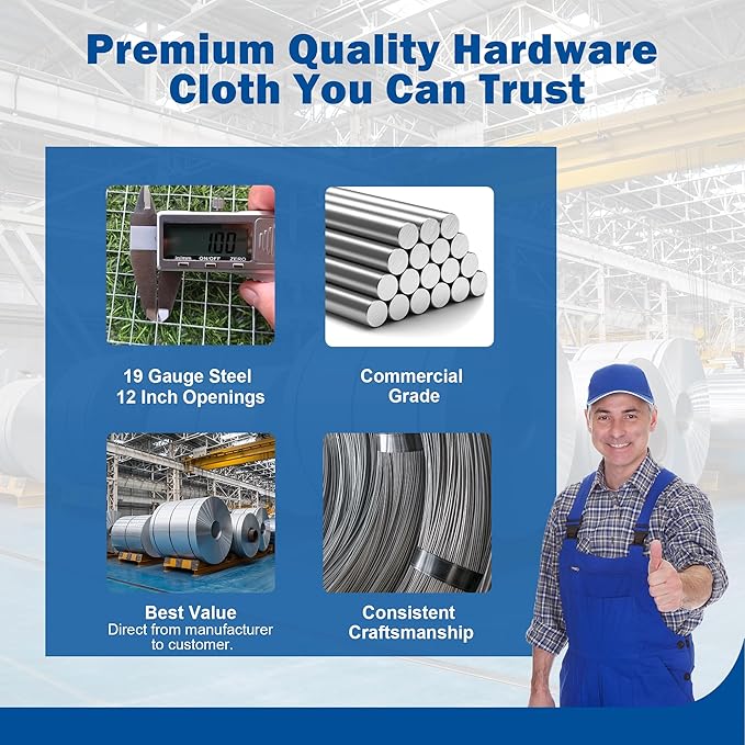 Galvanizing Hardware Cloth 1/2" x 1/2" 16 in x 50 ft, 19 Gauge Chicken Wire Fence, Welded Wire Fencing Mesh Roll with Cutting Plier & Gloves for Garden, Coop & Pet Enclosures