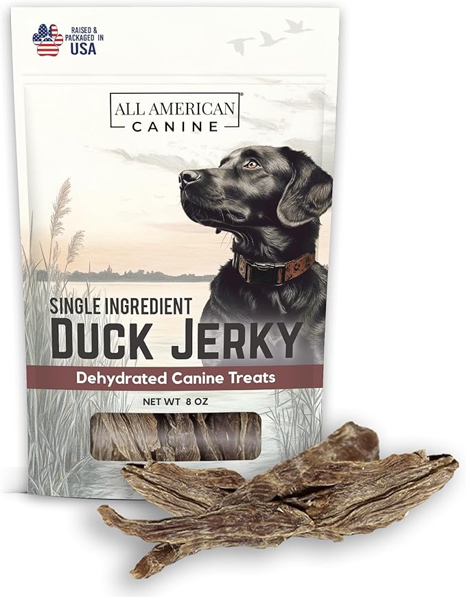 Duck Jerky, Natural Single Ingredient, Chewy Digestible Low-Fat Dehydrated Meat Dog Treats Made in USA. for Training, Rewarding, Teeth Cleaning, 8 oz