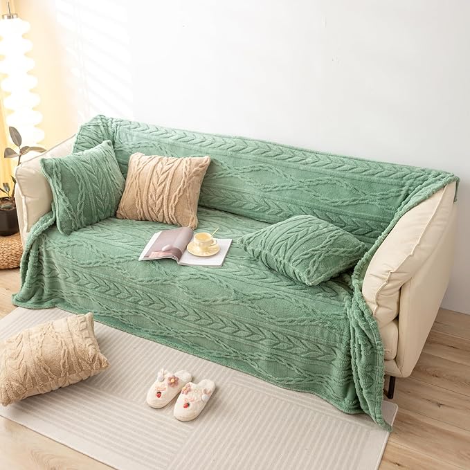 YUSOKI Sherpa Queen Size Blanket-3D Stylish Design Super Soft Fuzzy Cozy Warm Blanket Thick Plush Fluffy Furry Blankets for Teen Girls Women Couch Bed Sofa Chair Men Boys Gift(Sage Green,90"x90")