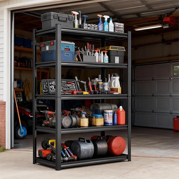 Garage Storage Shelves Heavy Duty，5-Tier Metal Garage Shelving Unit 40''W*18''D*78''H，Adjustable 3020 lbs Shelf, Upgraded Reinforced Double-Layer Columns for Basement Kitchen Laundry room Pantry