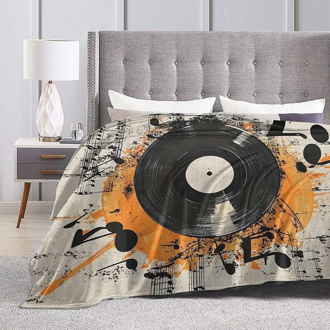 Record Music Throw Blanket Phonograph Blankets Disk Fleece Plush Super Soft Cozy Warm Lightweight Musical Instrument Decor Gifts for Boys Girls Kids Adults Men Women 60" x 80"