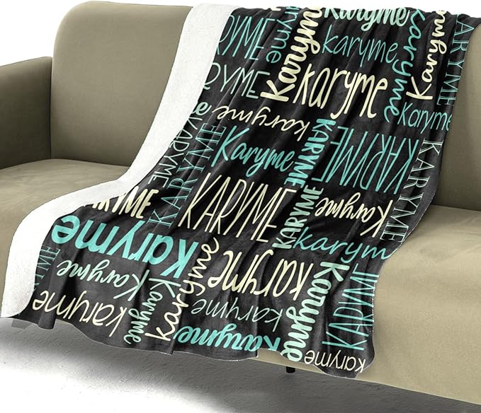 Personalized Blankets with Names Baby Gifts for Girls Boys Custom Soft Fleece and Sherpa Name Blanket for Kids and Adults Birthday for Daughter Son Granddaughter Grandson (Black)