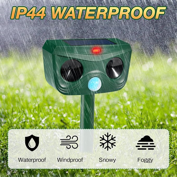 2 Pack Ultrasonic Animal Repellent Cat Repellent Outdoor Solar Animal Deterrent Deer Repellent Devices Motion Activated Scare Cat Dog Skunk Deer Rabbit Squirrel Mouse for Garden Yard