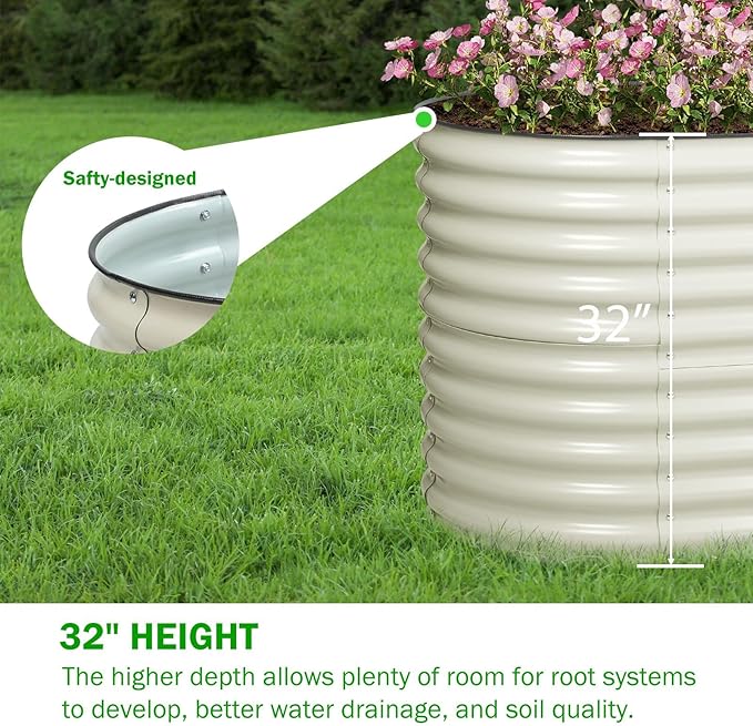 BPS 2-in-1 Metal Raised Garden Bed, 5.3x2.7 FT Galvanized Planter Raised Beds for Vegetables, Flowers 31'' Extra Tall