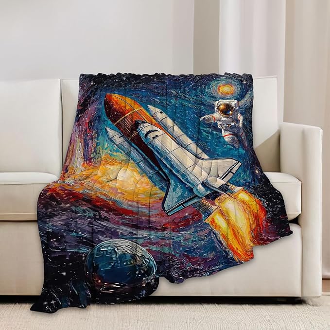Space Rocket Blanket Astronaut Throw Blankets Gifts for Girls Boys Kids Soft Cozy Fleece Plush for Couch Sofa Bed 80"x60"