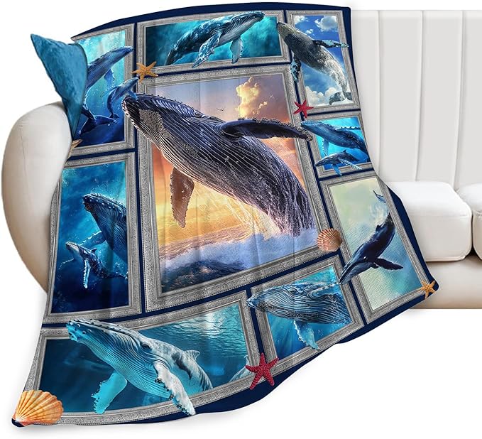 Orca Blanket Ultra Soft Cozy Killer Whale Throw Blanket Fleece Fuzzy Plush Marine Life Lovers Whales Decor Gifts for Women Girls Adults Couch Sofa 60"x50"