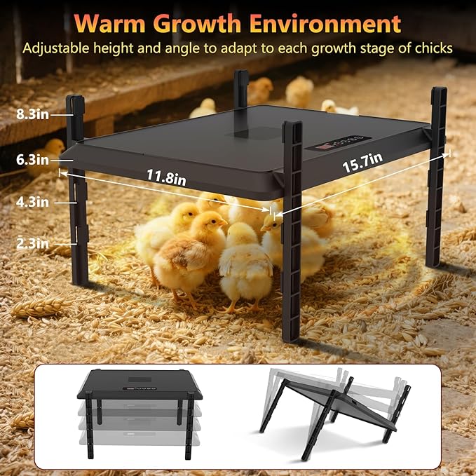 Smart Chicken Coop Heater, 75W Chick Heater with Timer & Adjustable Thermostat, Radiant Heat Panel for Poultry and Small Animals, Coop Heater for Winter, Energy-Efficient, UL-Compliant