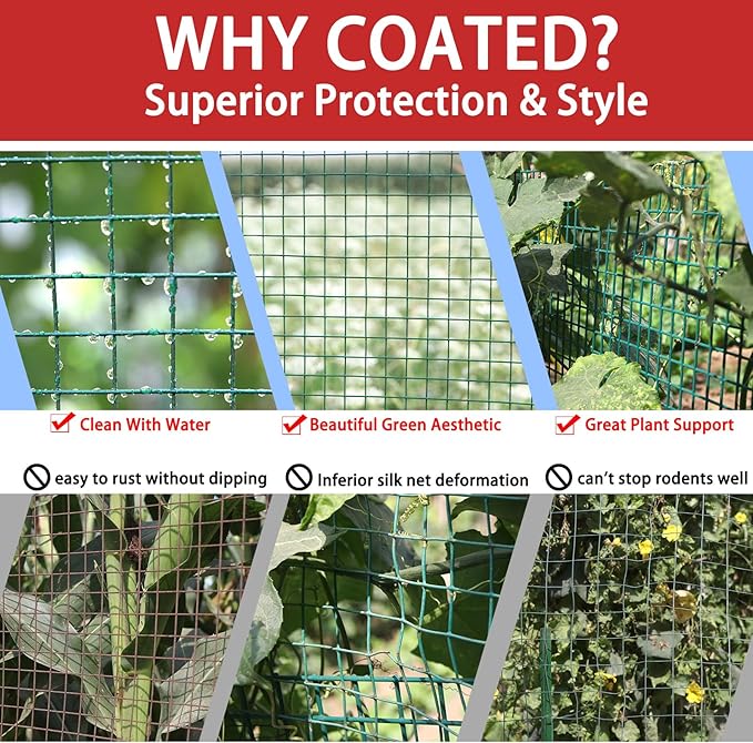 Hardware Cloth 1/2inx48inx100ft,Chicken Wire Fencing Vinyl PVC Coated welded wire mesh Animal Coop Garden Plant for Rabbit, Snake,rodents,Foxes,Groundhogs，Poultry Netting Cage Farm Protection