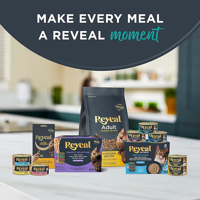 Reveal Natural Wet Canned Cat Food, Limited and Natural Ingredients, Grain Free, High Protein with No Artificial Additives, Chicken Breast with Cheese in Broth (24 x 2.47 oz Cans)