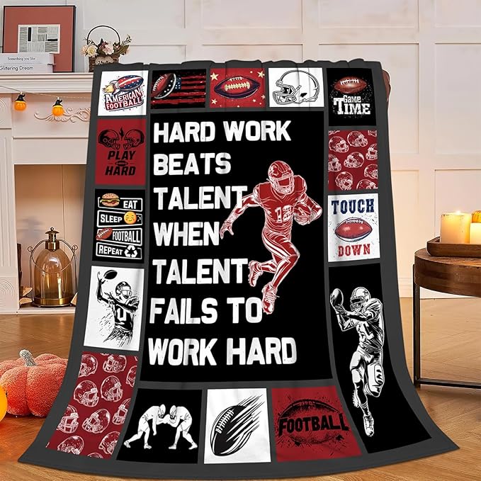 Football Blanket, Inspirational Sport Throw Blanket, Football Gifts Blankets Stuff Fleece Flannel Plush for Men Boys Women Girls Lovers Adults Soft Bedding Gift for Sofa Bed Office Home Decor 80"x60"