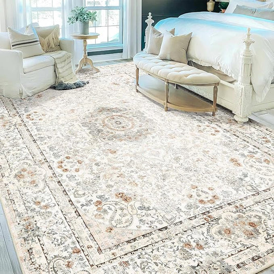 9x12 Area Rugs Washable,Boho Rug for Living Room Bedroom Dining Room,Large Vintage Bohemian Distressed Carpet Non Slip,Beige
