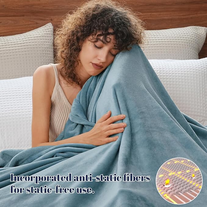 PHF Ultra Soft Fleece Blanket King Size, No Shed No Pilling Luxury Plush Cozy 300GSM Lightweight Blanket for Bed, Couch, Chair, Sofa Suitable for All Season, 108" x 90", Dusty Blue