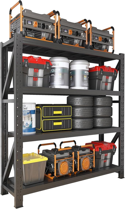 3000LBS Garage Shelving Heavy Duty, 79” H Storage Shelves, 4-Tier Adjustable Metal Storage Shelves, Steel Industrial Shelving Unit, Metal Shelving for Garage, Basement, Warehouse (Black, 31.5x20x79in)