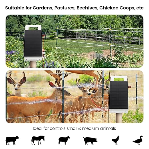 Solar Fence Charger, Briidea 5.6 Miles Solar Electric Fence Charger, 0.3 Joules, Easy to Carry & Install, Protect Your Livestock Garden Pasture from Wildlife, IP66 Waterproof, Save Your Money