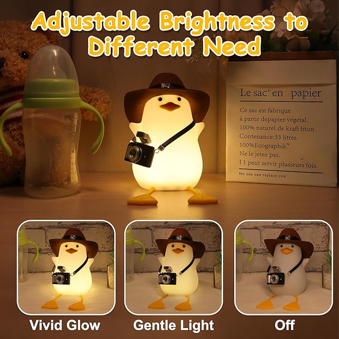 Duck Night Light, Squishy Duck Lamp, Cute Bedside Ducks Funny Nightlight with Dimmer & Timer & Rechargeable for Room Decor, Duck Gifts for Girls, Boys, Women, Little Ones-Cowboy Duck