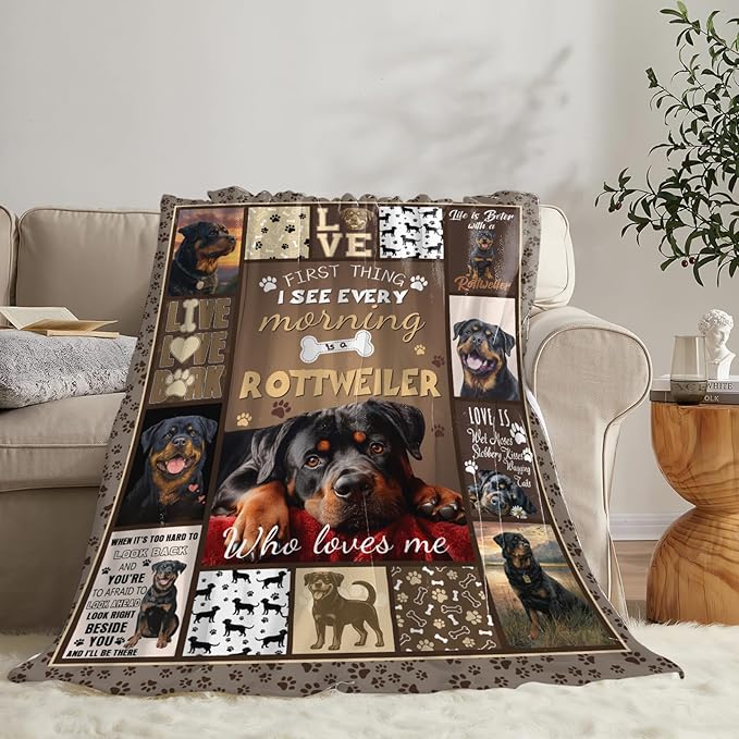 Dynova Rottweiler Blanket Cozy Plush Dog Lovers Gifts Throw Blankets Animal Fuzzy Flannel Fleece for Girls Boys Women Men 60"X50"