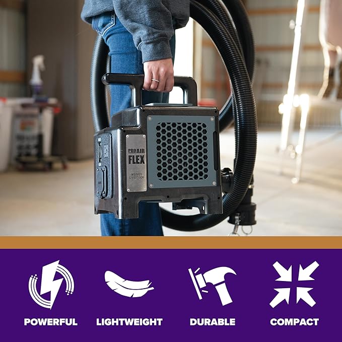 Weaver Livestock ProAir Flex Livestock Blower with Handle, Fast Drying Electric Blower, Lightweight Portable Coat Dryer for Cows, Sheep, Goats (Black)